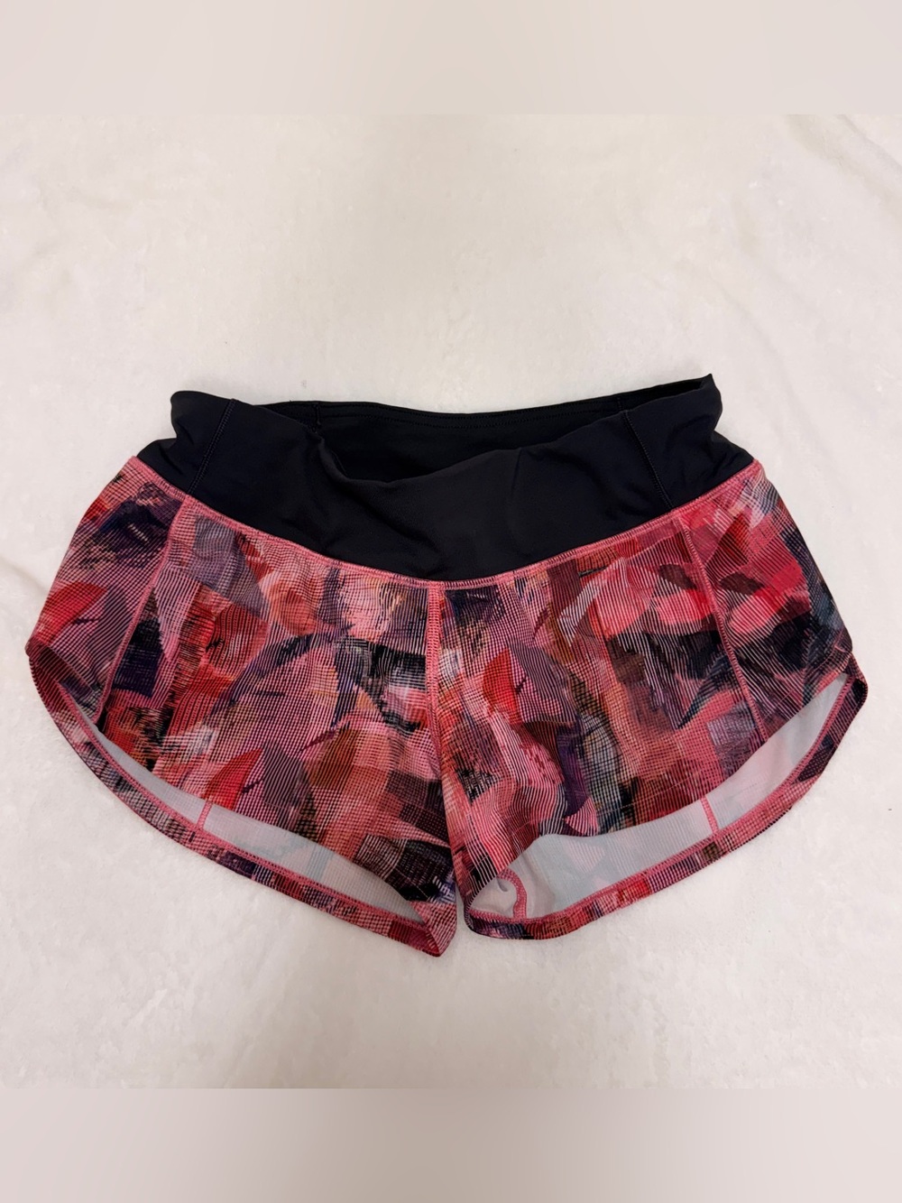 lululemon athletica Pink Abstract Print Running Shorts with Black Waistband